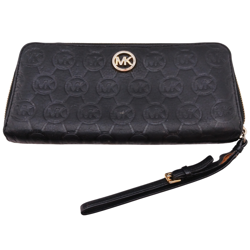 Michael Kors Classic Zip Around Wallet-Purses Black Leather Wristlet Clutch